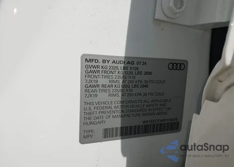 2024 Audi Q3 Premium Plus 45 Tfsi S Line Quattro Tiptronic from USA, damaged, VIN WA1EECF34R1179476